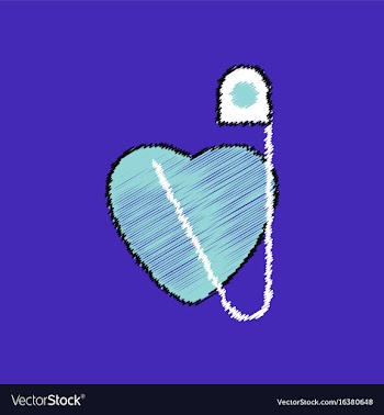Flat shading style icon heart with a safety pin vector image