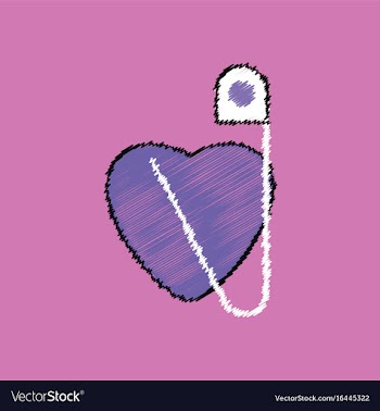 Flat shading style icon heart with a safety pin vector image