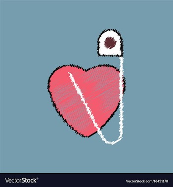 Flat shading style icon heart with a safety pin vector image