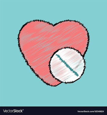Flat shading style icon heart with medical pills vector image