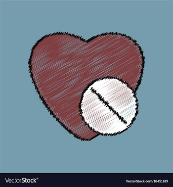 Flat shading style icon heart with medical pills vector image