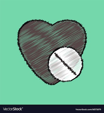 Flat shading style icon heart with medical pills vector image