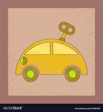 Flat shading style icon kids car with key vector image