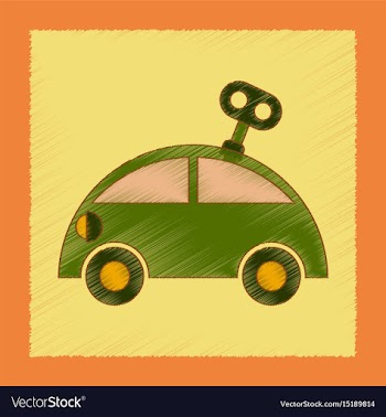 Flat shading style icon kids car with key vector image