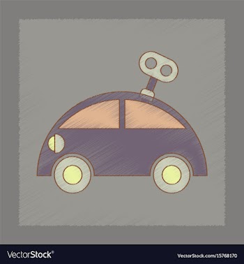Flat shading style icon kids car with key vector image