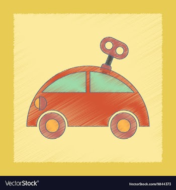 Flat shading style icon Kids car with key vector image