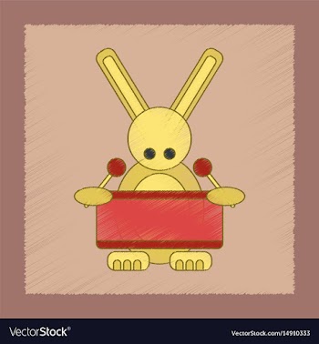 Flat shading style icon kids rabbit drummer vector image