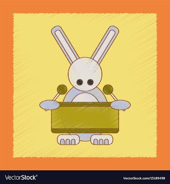 Flat shading style icon kids rabbit drummer vector image