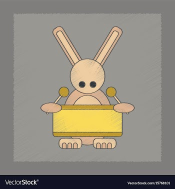 Flat shading style icon kids rabbit drummer vector image