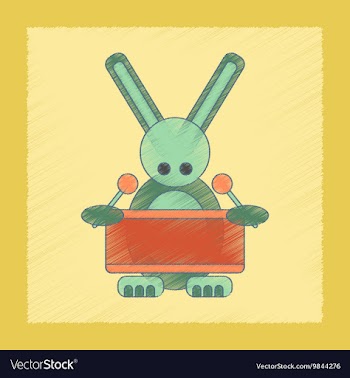 Flat shading style icon Kids rabbit drummer vector image