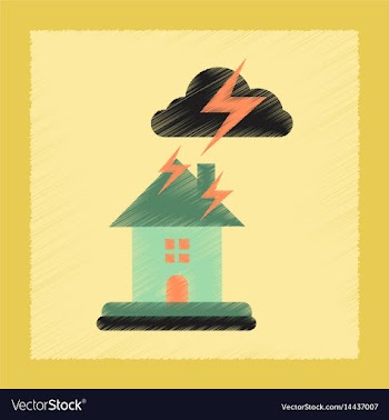 Flat shading style icon lightning house vector image