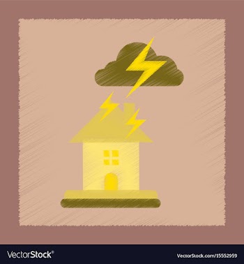 Flat shading style icon lightning house vector image