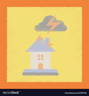 Flat shading style icon lightning house vector image