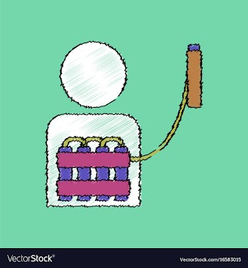 Flat shading style icon man with bomb vector image