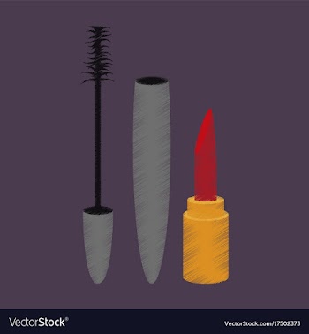 Flat shading style icon mascara and lipstick vector image