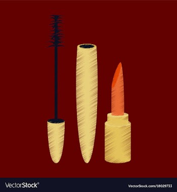 Flat shading style icon mascara and lipstick vector image
