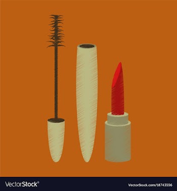 Flat shading style icon mascara and lipstick vector image