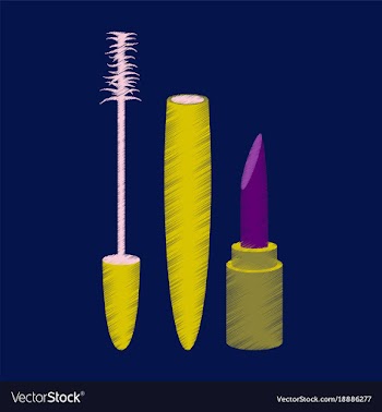 Flat shading style icon mascara and lipstick vector image