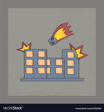 Flat shading style icon meteorite falling on house vector image