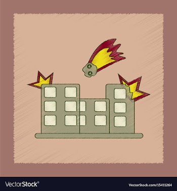 Flat shading style icon meteorite falling on house vector image