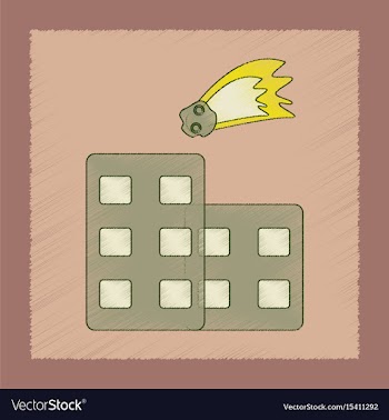 Flat shading style icon meteorite falling on house vector image