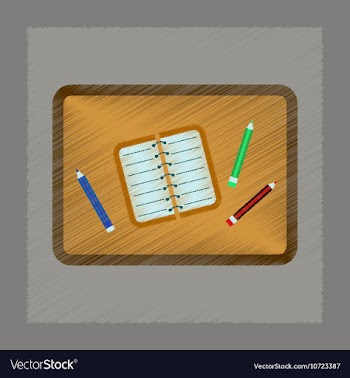 Flat shading style icon notebook pencil table vector image