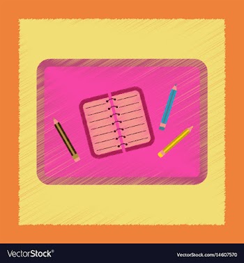 Flat shading style icon notebook pencil table vector image