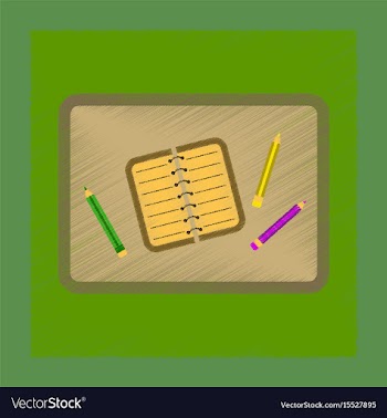 Flat shading style icon notebook pencil table vector image