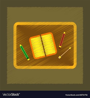 Flat shading style icon notebook pencil table vector image