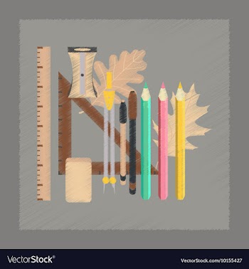 Flat shading style icon pencils pens ruler vector image