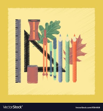 Flat shading style icon pencils pens ruler vector image