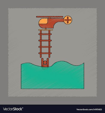 Flat shading style icon people in water helicopter vector image