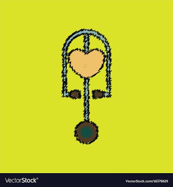 Flat shading style icon phonendoscope with heart vector image