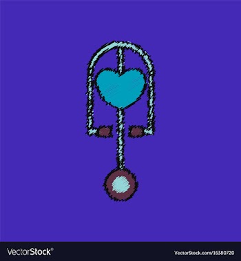 Flat shading style icon phonendoscope with heart vector image