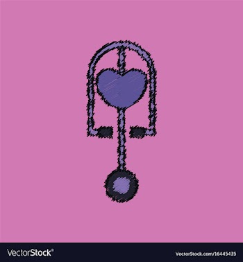 Flat shading style icon phonendoscope with heart vector image