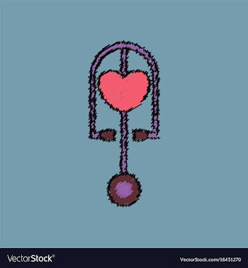 Flat shading style icon phonendoscope with heart vector image