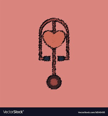Flat shading style icon phonendoscope with heart vector image
