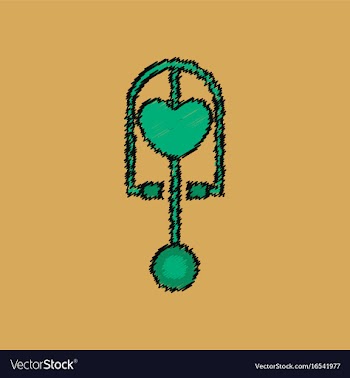 Flat shading style icon phonendoscope with heart vector image