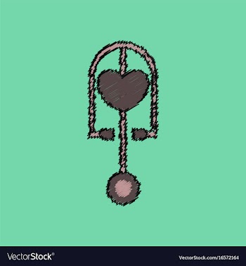 Flat shading style icon phonendoscope with heart vector image