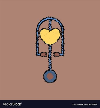 Flat shading style icon phonendoscope with heart vector image