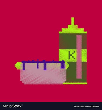Flat shading style icon pixel hotdog and ketchup vector image