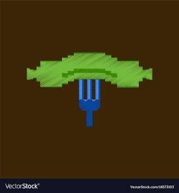 Flat shading style icon pixel sausage on fork vector image