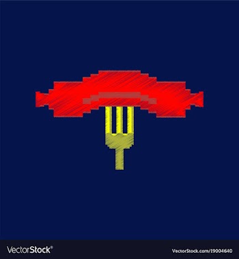 Flat shading style icon pixel sausage on fork vector image