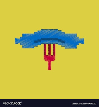 Flat shading style icon pixel sausage on fork vector image