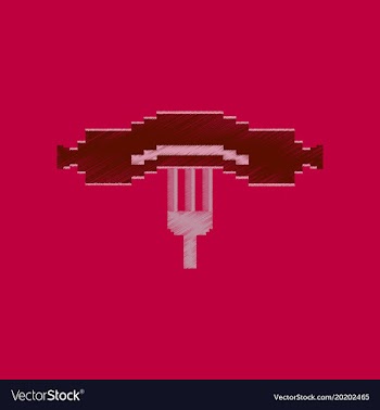 Flat shading style icon pixel sausage on fork vector image