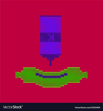 Flat shading style icon pixel sausage with ketchup vector image