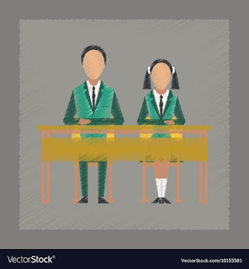 Flat shading style icon pupils at school desk vector image