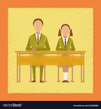 Flat shading style icon pupils at school desk vector image