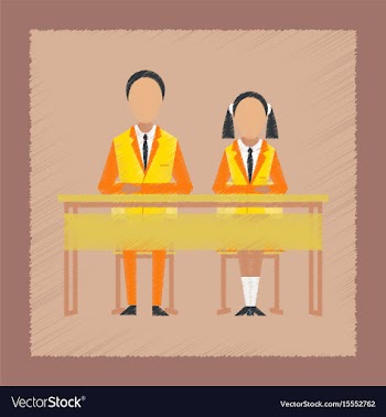 Flat shading style icon pupils at school desk vector image