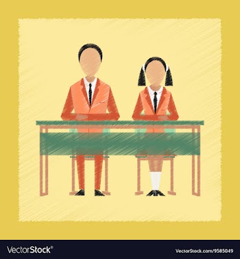 Flat shading style icon pupils at school desk vector image